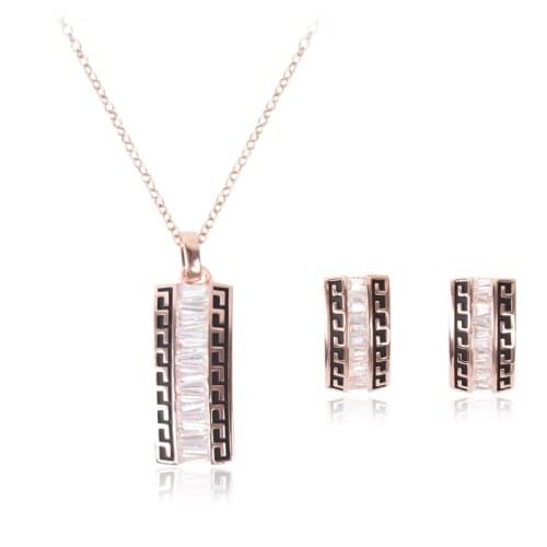 Fashion Jewelry Sets Gold Filled Inlay Crystal Necklace Earrings Two-Piece Ladies Party Jewelry Gift