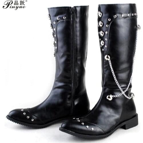 Fashionable stage boots punk Over Knee High Boots Leather Men Long Waterproof Snowboots Equestrian Motocycle Boots