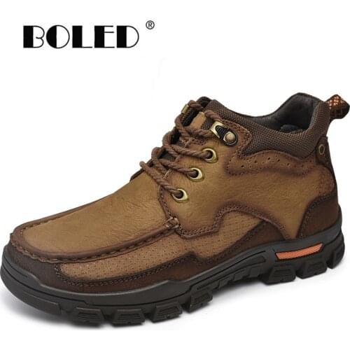 Natural Leather Men Boots Warm Plush Autumn And Winter Boots Shoes Plus Size Waterproof Outdoor Wear-resistant Sole Snow Boots