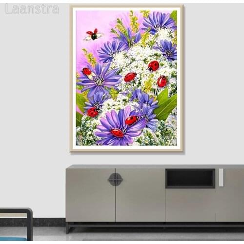 5D Diy Diamond Painting Flowers Ladybug Cross Stitch Kit Full Drill Square Embroidery Mosaic Art Picture Rhinestones Home Decor
