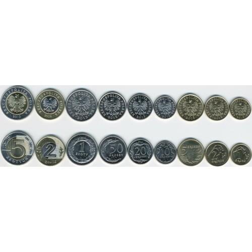 Set of 9 Polish Coins Brand New 100% Authentic Original Coin Collectibles UNC