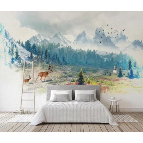 Bacal custom 3D wallpaper mural modern Nordic style minimalist forest snow mountain elk wall home decoration 5d wallpaper huda