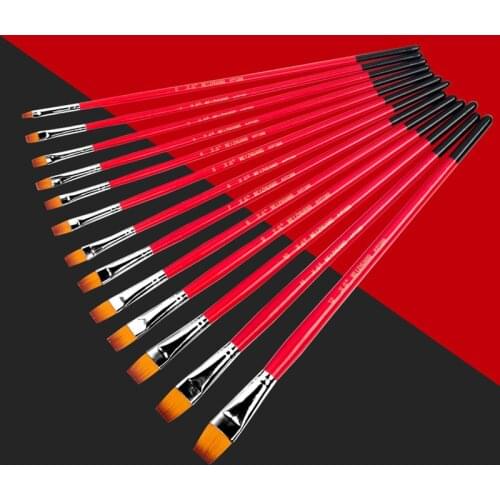 13Pcs/set Flat Nylon Watercolor Oil Paint Brush Different Size Acrylic Painting Nail Art Practice Pen With Square-headed Pen