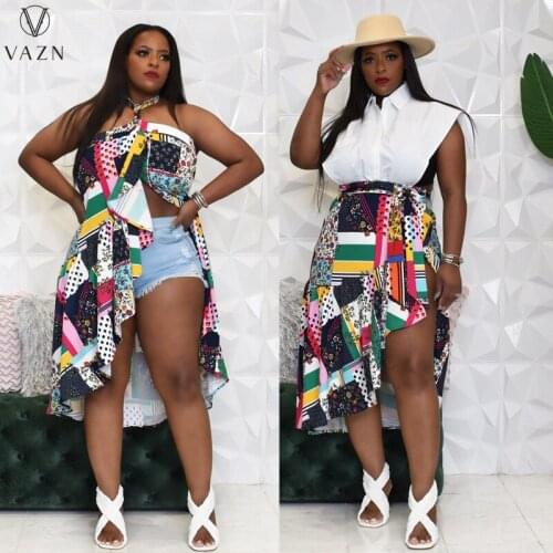 VAZN 2021 New Arrival Asymmetrical Long Style Young Sexy Fashion Joker Indie Folk Chiffon High Waist Women Maxi Skirts