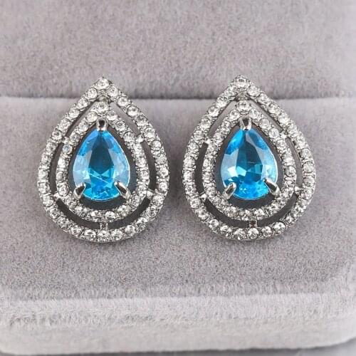 New Fashion Waterdrop Earrings for Women Wedding Party Accessories Silver Color Blue Stone Crystal Earring Luxury Jewelry Gift