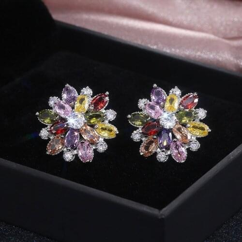 HUAMI New Luxury Sunflower Double Zircon Earrings For Fashionable Ladies A Variety Of Colors To Choose From Womens Earrings