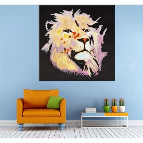 New Design Yellow and Black Lion Acrylic Painting Hand Painted Modern Abstract Animal Paintings on Canvas Wall Art Picture Home