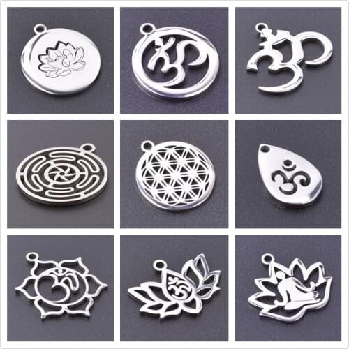5pcs OM Lotus Pendant Charms For Jewelry Making Supplies DIY Necklace Materials Yoga Accessories Women Men Vintage Jewelry Charm