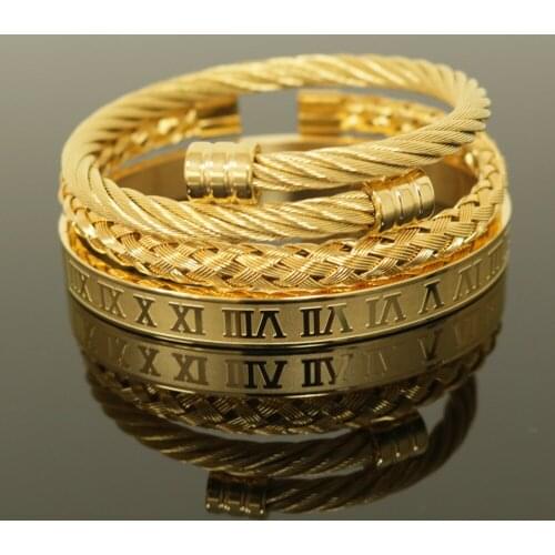 Set Hot Men Titanium Steel Roman Numeral Bracelet Horseshoe Buckle Bangles Pulseira Bileklik Luxury Handmade Jewelry