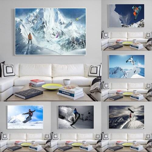 Skiing Sport Canvas Painting Posters and Prints Snowboarding Snow Mountain Wingsuit Flying Wall Pictures for Living Room Cuadros