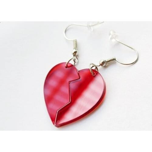 Transparent Acrylic Red Retro Broken Heart Earring web celebrity Asymmetric Simple Pendant Earring Stud for Women