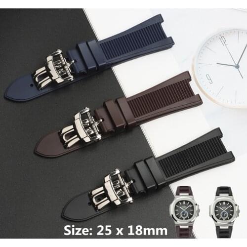 25mm Rubber Silicone Watch Strap Black Brown Waterproof Folding Buckle Watchbands Suitable for PATEK PHILIPPE Series Watch