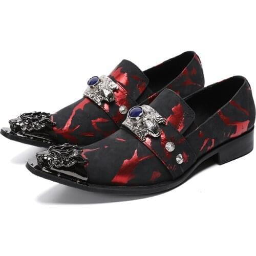 Luxury Wedding Party Mens Dress Shoes Male Metal Pointed Toe Bronzing Leather Shoes Fashion Casual Business Man Suits Shoes