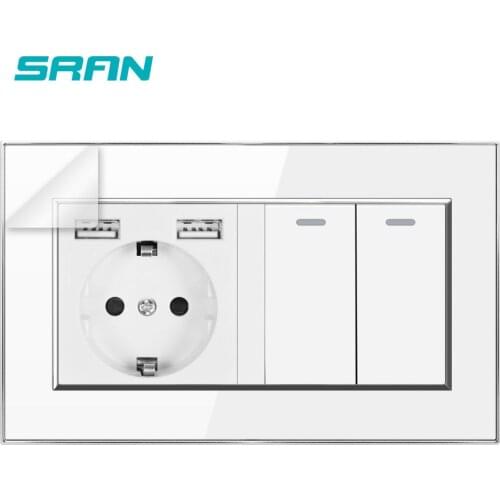 Wall 16A EU Standard Multi Way Power Socket Plug Grounded Electrical Socket with usb outlet 2Gang1Way Switch 146 Acrylic panel