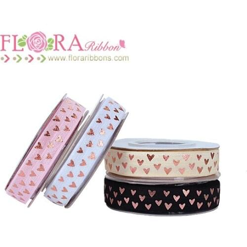 Rose gold metallic foil printing heart fold over elastic ribbon