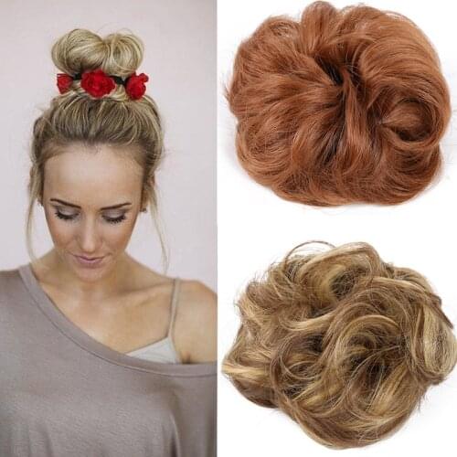 Full Star Synthetic Hair Bun Chignon Ladies Ponytail Hair Extension Scrunchie Elastic Wave Curly Hairpieces Scrunchie Wrap