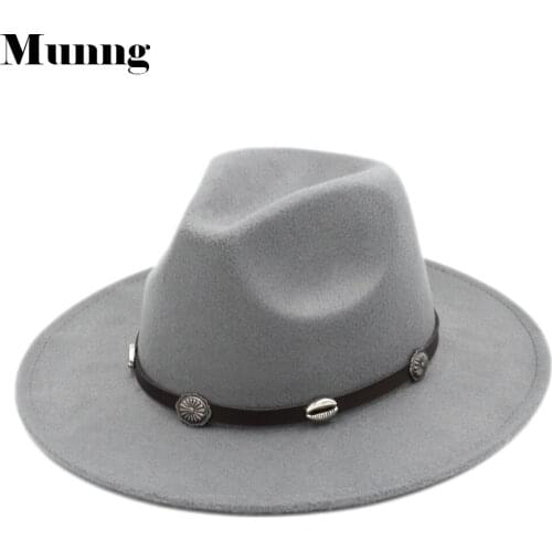 Munng Adult Wool Blend Fedora Panama Hat Wide Brim Church Jazz Cap Costume Winter Size L