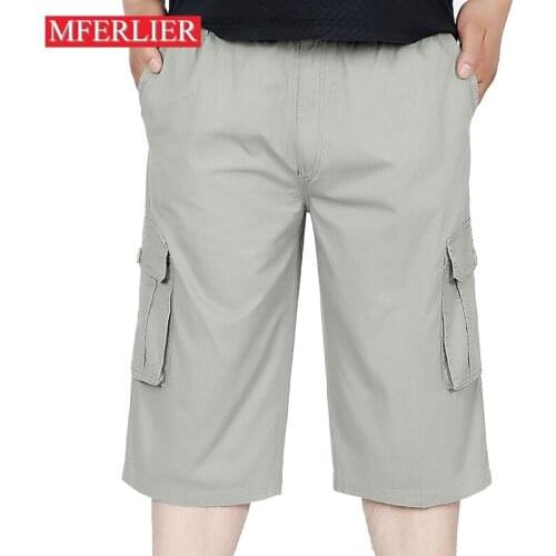 MFERLIER Loose Casual Summer Shorts men size XL-6XL Long men shorts Knee Length 4 Colors