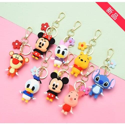 Disney Cartoon Mickey mouse Stitch Silicone Backpack Pendant Minnie Keychain Pendant Doll Toy