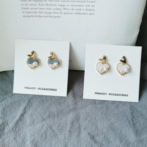 Cute Imitation Pearls Gray Hearts Drop Earrings 925 Silver Needle Minimalist Jewelry