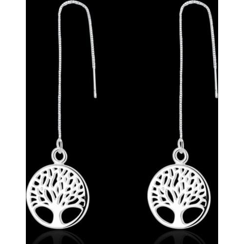 Wholesale Silver women wedding Earring Jewelry Tree of life girl gift Cute Fashion Christmas couple gift hot hoop new E863