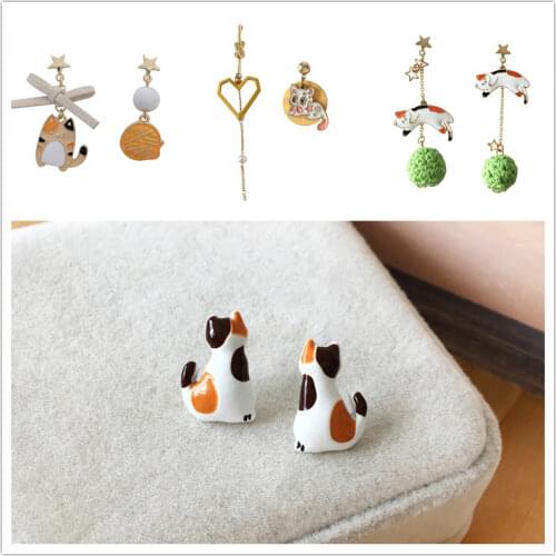 Timlee E229 New Cartoon Cute Drip Oil Cat Alloy Studs Earrings Popular Accessories wholesale