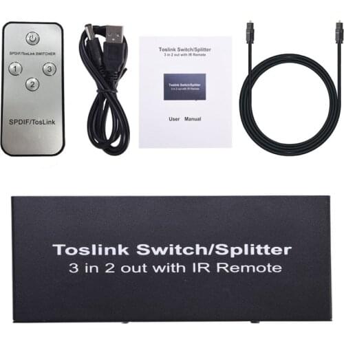 TZT NK-T32 For Toslink Switch/Splitter 3 In 2 Out With IR Remote Toslink Splitter LPCM2.0/DTS/Dolby-AC3