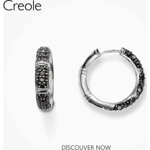 Hinged Hoops Earrings Bamboo Pave,2019 Accessories Fashion Jewelry 925 Sterling Silver Ethnic Boutique Queen Gift For Women