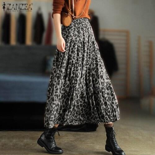 ZANZEA Fashion Women Spring Long Skirt Bohemiam Leopard Printed Skirts Summer Faldas Saia Casual Elastic Waist Party Skirt Jupe7