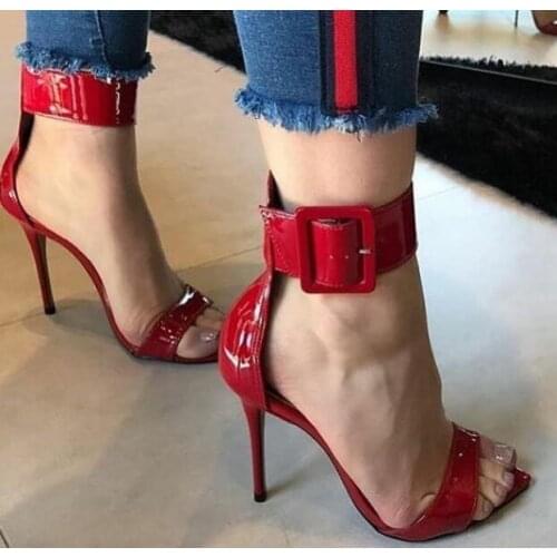Moraima Snc Red Patent Leather Ankle Strap Sexy Sandal Summer Open Toe Thin Heels Party Wedding Heels Woman Gladiator Sandal