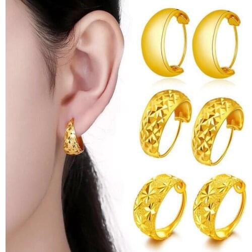 24K Yellow Gold GP Hoop Earrings Set For Women Stars Ear Cuff Brincos Femme Pendientes Mujer Retro Jewelry Accessories Bijoux