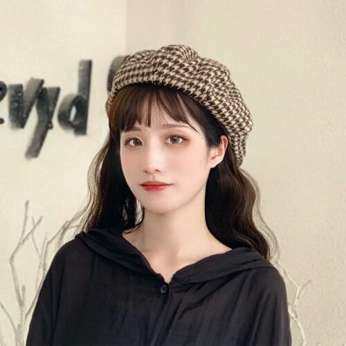 H3534 Women Berets Hat Autumn Winter British Painter Plaid Cap Casual All-match Newsboy Korean Simple Japanese Retro Girl Hats