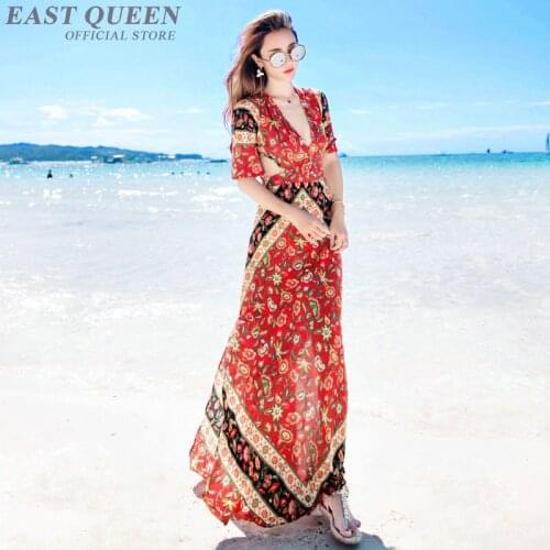 Women Boho chic mexican hippie ethnic style dress clothing bohemian holiday beach fashion deep v neck dress AA3365