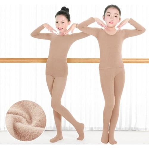 Winter Thermal Underwear Sets For Kids Gymnastics Ballet Dance Underwear Girls Ballet Performance Costumes Invisible Nude Color