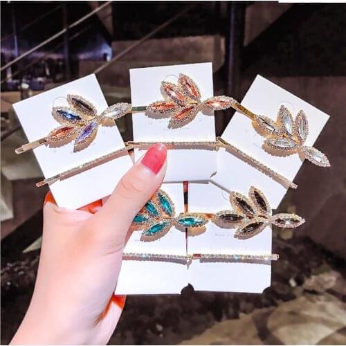 1set=2pcs Women Girls Simple Hairpin Temperament And Elegant Ladies Side/Bangs Clip Rhinestone Hairpin Retro Hair Accessories