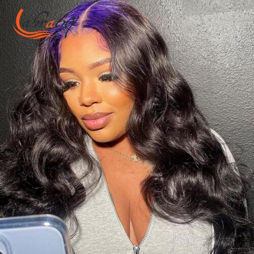 HD Transparent Purple Highlight Blonde Lace Wig Colored Body Wave Human Hair Pre Plucked Bleached Knots 13x1+4x1