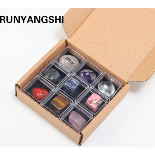9Pcs A set of Natural Crystal Rock stone Gravel Irregular Minerals Specimen Mini stone Reiki Healing Gift With a Box