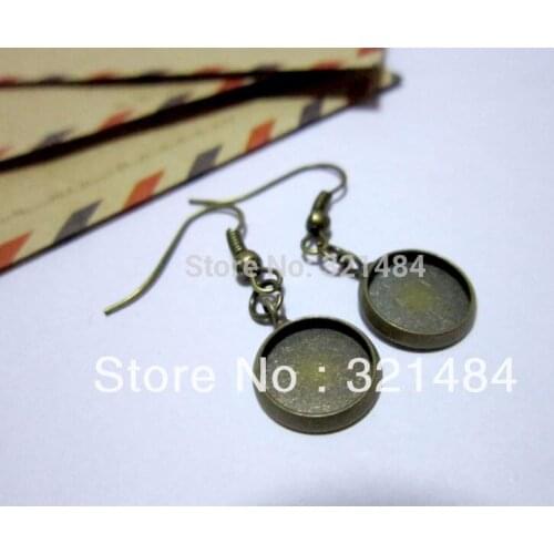Antique bronze 100piece Earwires Earring Hooks with 10mm Pad Drop Charm Bezel Blank Earring Tray Cameo Base Settings