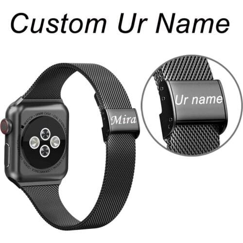 Personalize Custom With Your Name Text On Buckle Bracelet For Apple Watch Band 38mm 40mm 42mm 44mm For IWatch Strap 5 4 3 2 1