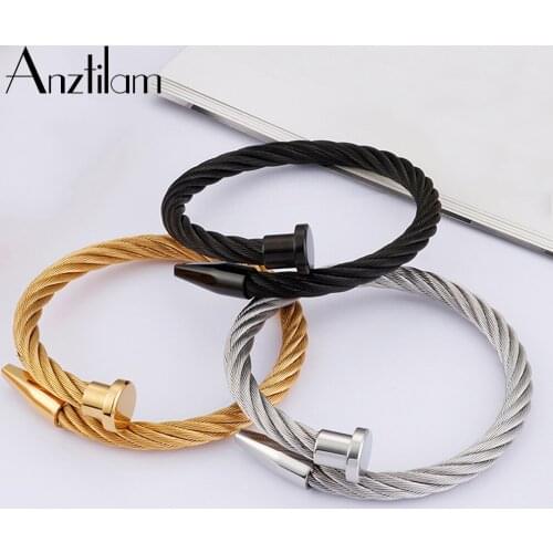 6mm Nail Steel Bracelet Hip Hop Stainless Steel Bracelets for Men High Quality Gold Silver Color Hand Chain Goth Jewelry
