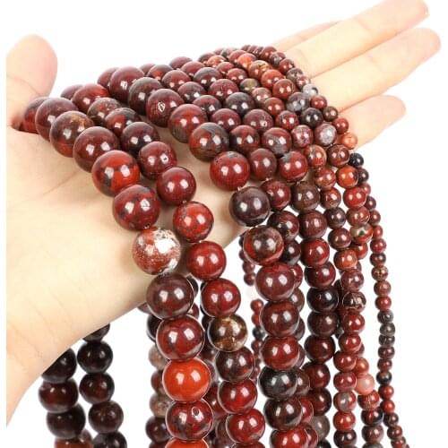 Flower Red Natural Stone Beads Round Loose Beads For Jewelry Making Needlework DIY Bracelet Accessories Beads 4/6/8/10/12 MM