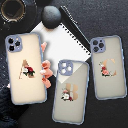 Flower custom 26 letters A-Z Phone Case Bumper Shockproof Trasparent For iPhone 7 8 Plus 11 12 Pro Max Mini XR X XS Gray Cover
