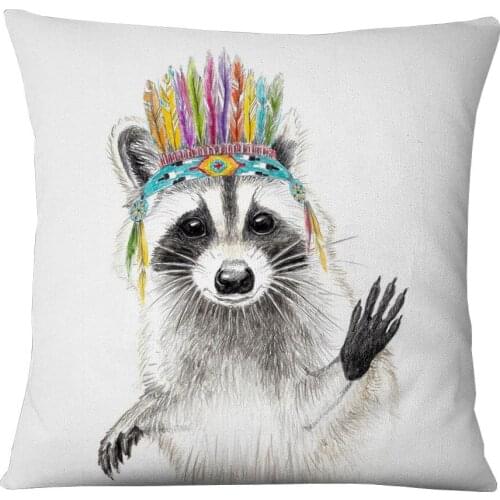 Sloth Raccoon Donkey Cushion Cover Animals Beige Linen Pillow Case 45x45cm Decorative Pillowcase Sofa Decor