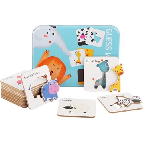 Baby Montessori Toys Kids Cognitive Puzzle Cards Matching Game Cartoon Vehicle Animals English Learning Flash Cards For Children