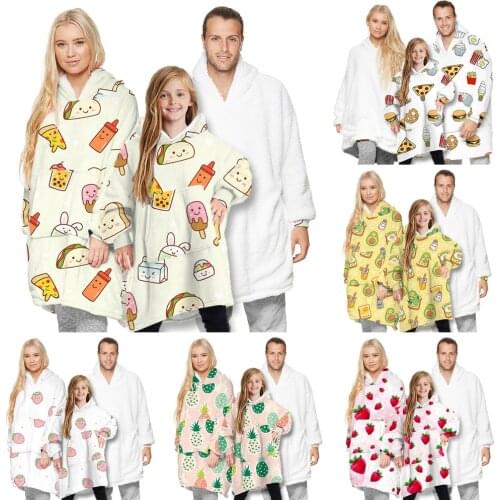 Oversize Avocado Printed Hoody Sweatshirt Sofa Blanket For Children Outdoor Hoodied Sweatshirt Sherpa Coats Comfy Pullover
