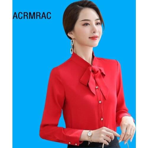 Women shirt Slim autumn Long sleeve Solid color OL Formal Blouses & Shirts Woman Q6157