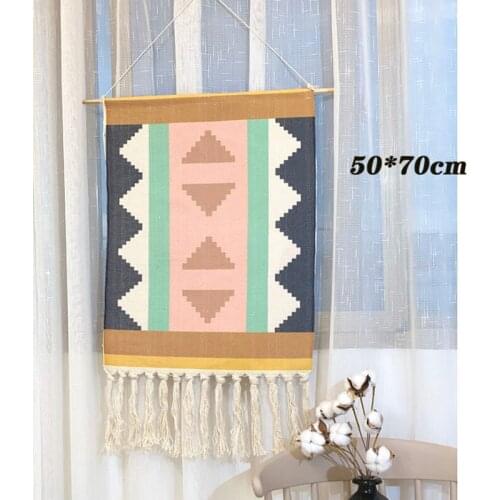 Bohemian Macrame Cotton Tassel Hand-Woven Wall Hanging Tapestry Geometric Canvas Wall Art Room Decor Boho Decoration Wall Decor