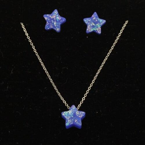 Jaymaxi Opal Stone Stars Jewelry Set 6 Colors Cute Pendant Necklace Earrings Party Jewelry Stainless Steel Chain for Women