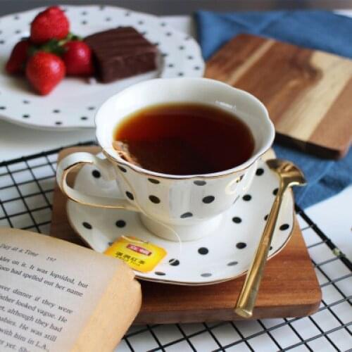 Ceramic Black and white Hepburn retro series European stripe Polka coffee cup plate Mug cake plate afternoon tea set Drinkware