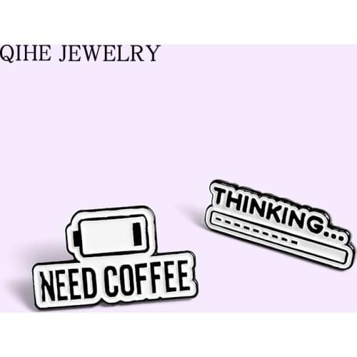 Coffee Power Thinking Progress Bar Soft Enamel Pins Needing coffee to stay alive Brooch Badges Pin Wholesale Gift For Women Men